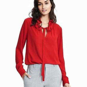 Banana Republic Laser Trim Ruffle Popover Top, Red, 100% Polyester, Size XS